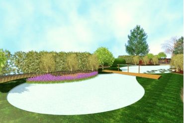 3D-tuinontwerp van een van strak naar landelijke overgaande parktuin - Dessel